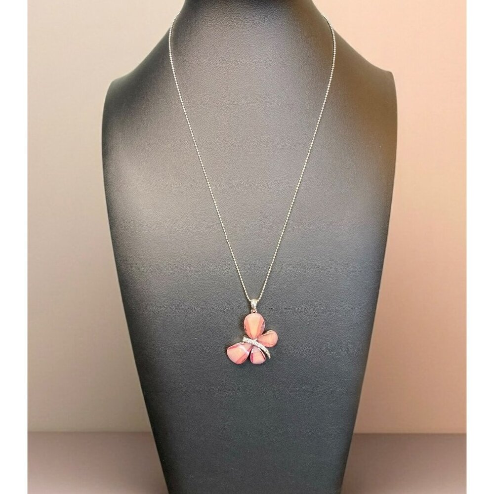 Butterfly Pendant Necklace Pink Wings & Rhinestones-249
